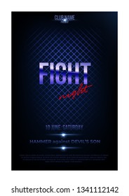 Fight Night Poster Template. Golden Words On Dark Blue Background. Raster Copy.