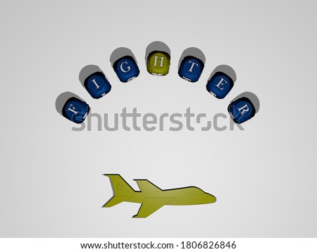 fighter icon surrounded by the text of individual letters, 3D illustration