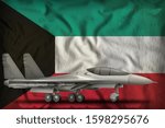 fighter, interceptor on the Kuwait flag background. 3d Illustration