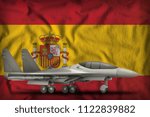 fighter, interceptor on the Spain flag background. 3d Illustration