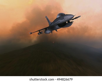 Fighter jet in action / 3d render