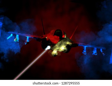 Fighter Jet F35 Laser Future Warfare -dark And Cloud Illustration Image / F-35  - Advanced F35 Secret Jet. 3d Future Warfare. Advanced Military Technology Of The Air Force. 