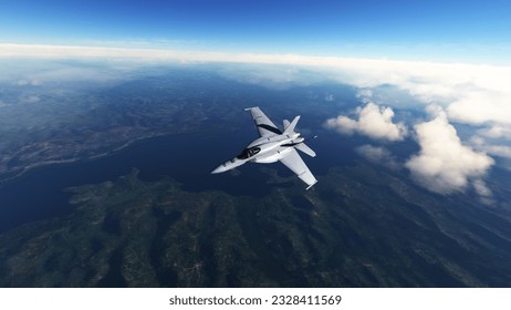 Fighter jet flying in combat. 3D illustration.