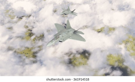 Fighter jets flying above the clouds