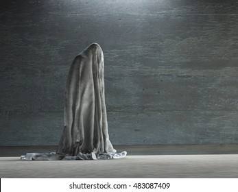 Figure hunched over under cloth 3D Render