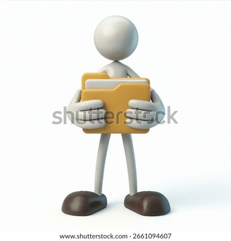 Figure with Yellow Folder: A simple stick figure stands holding a yellow folder containing white papers. The clean white background creates a minimalist and professional look in this business-themed 