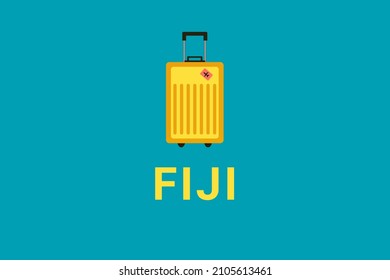 Fiji  Logo. Fiji  Tourism. Trip To City  Suva , In Fiji .  Suva  Tourism. Travel Tour  Suva . Travel Bag On Turquoise Background. It Symbolizes Rest, Vacation