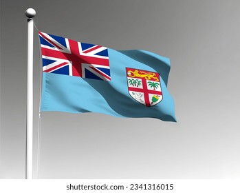 Fiji national flag isolated waving on gray background - Powered by Shutterstock