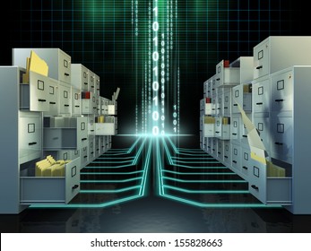 File Cabinets In A Digital Space. Digital Illustration.