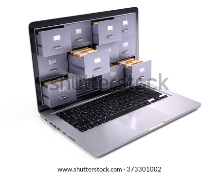File Cabinets inside the screen of laptop isolated on white