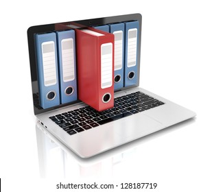 file in database - laptop with ring binders