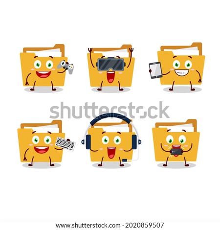 File folder a cartoon character are playing games with various cute emoticons.Vector illustration