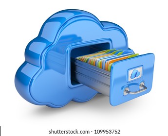Dateispeicherung in Cloud. 3D-Computersymbol einzeln auf Weiß