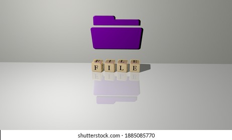 FILE text of cubic dice letters on the floor and 3D icon on the wall, 3D illustration