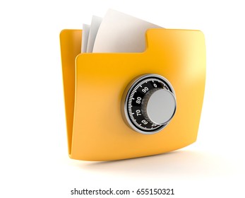 Files with combination lock isolated on white background. 3d illustration