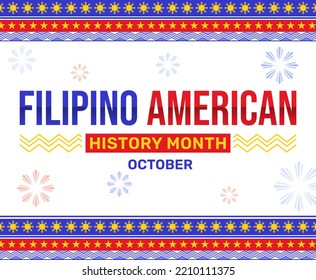 Filipino American History Month Wallpaper With Colorful Traditional Design Border And Signs. October Is Filipino American History Month