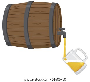 Filling A Beer Mug From A Wooden Keg Illustration