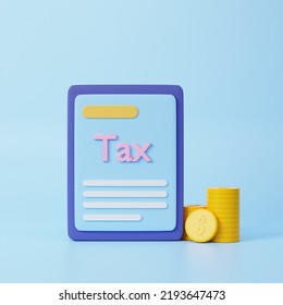 Filling Tax Form. Tax Payment, Accounting, Financial Management, Corporate Tax, Taxable Income Concept. 3d Rendering Icon. Cartoon Minimal Style.