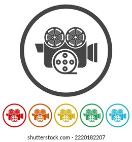 Film Camera Reel Icon. Set Icons In Color Circle Buttons