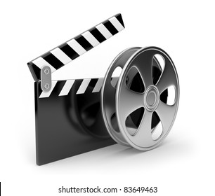 Film And  Clap Board Movies Symbol 3d. Isolated