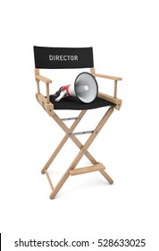 Film Director's Chair With Megaphone Isolated On White Background. 3D Rendering