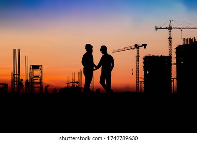 Film Grain effect Silhouette Engineer and construction team working at site over blurred  industry background with Light fair .Create from multiple reference images together - Powered by Shutterstock