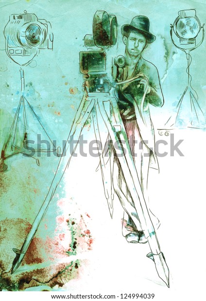 Film History Man Behind Camera Cinematographer Stock Illustration ...