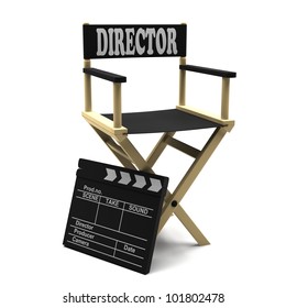 Film Industry: Directors Chair With Movie Clapper