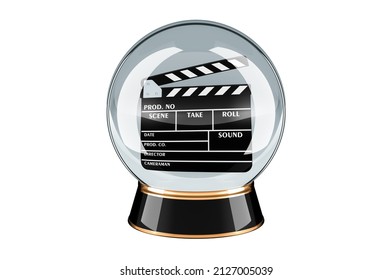 Film Nomination, Best Picture Predictions Concept. Crystal Ball With Clapper Board Inside. 3D Rendering Isolated On White Background