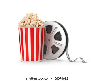 The Film Reel And Popcorn. 3d Illustration