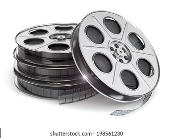 Film reels on white isolated background.  3d