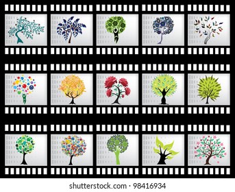 Film Strip With 15 Tree Silhouettes For Your Design