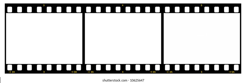 Film Strip With Three Frames, 35mm Format, Yellow Numbers, White Background