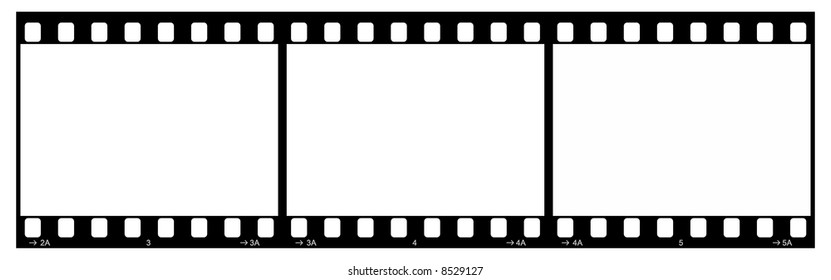 Film Strip With Three Frames, 35mm Format, Grey Numbers, White Background