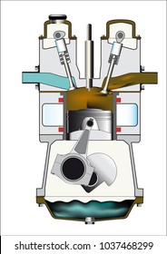 The Final And Exhaust Stroke Of A Diesel Engine. One Of A Set Of Four.