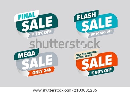 Final flash mega sale template this day or weekend template. Special offer up to 90, 70, 50 percent price reduction badge set for customer finance save illustration isolated on white background