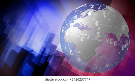 Finance backdrop with global communication symbolizing worldwide news on currency exchange, monetary worth, and banking in digital world of international economy and trade