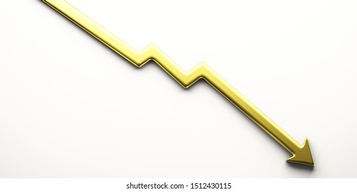 Finance Decrease Gold Arrow. 3D Render Illustration