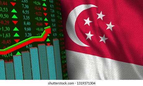 Finance, Stock Market, Stock Exchange  With Singapore Flag - 3D Illustration Fabric Texture