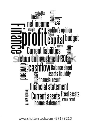 Finance terms and lingo info-text graphics and arrangement word clouds illustration concept