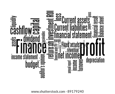 Finance terms and lingo info-text graphics and arrangement word clouds illustration concept
