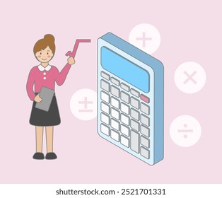 Financial Accounting, Calculation, Data Analysis, Numerical Analysis and Financial Services concept line illustration.