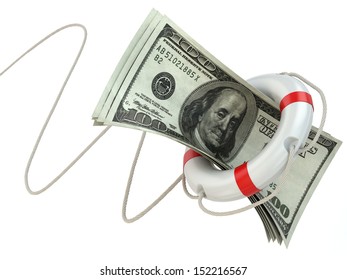 Financial Aid. Life Preserver And Dollars. 3d