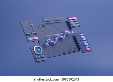 Financial Business Investment Stock Market Forex Crypto Currency Trading Candlestick data Profits Analysis Chart Graph Interface Display Technology, Stock Chart Concept, 3d Rendering.