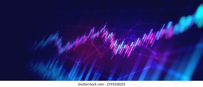 Financial Chart With Line Graph In Stock Market On Neon Color Blurred Background