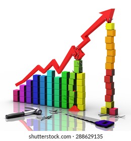 Financial Chart Showing The Struggle To Achieve Long-term Sustainable Business Growth.3D Render Isolated On White.