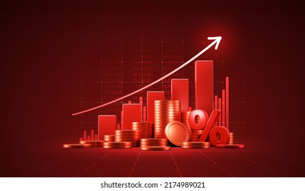 Financial Crisis Business Market Graph On Economic Background With Growth Money Price Arrow Inflation 3d Gold Coin Percent Or Crash Global Finance Chart And Economy Stock Currency Risk Trade Diagram.