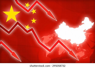 financial crisis in China red arrow - concept news background illustration