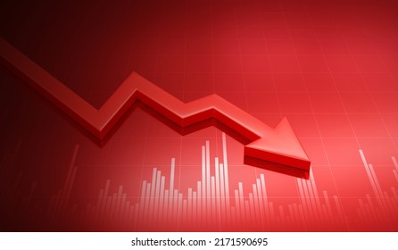 Financial Crisis Down 3d Red Arrow Economy Business Graph On Money Crash Market Background With Bankruptcy Decrease Bad Finance Chart Diagram Or Loss Investment Economic Recession Sales And Low Price.