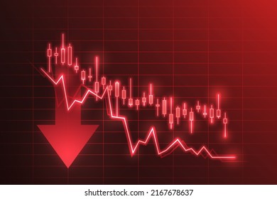 Financial Crisis Stock Chart Business On Economy Market Background With Down Diagram Money Exchange Finance Graph Or Loss Global Investment Trade Analysis Recession And Fall Sales Price Crash Risk.